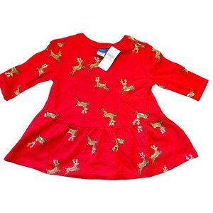 Old Navy Baby Girl Shirt Red Reindeer Red 100% Cotton 3-6 Mos. NWT JJ1987